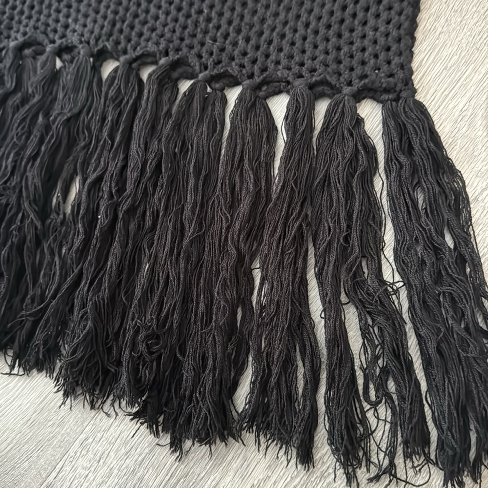 Lulu’s Women’s Crochet Beach Festival Black Ribbed Knit Fringe Midi Dress Medium - Picture 8 of 15